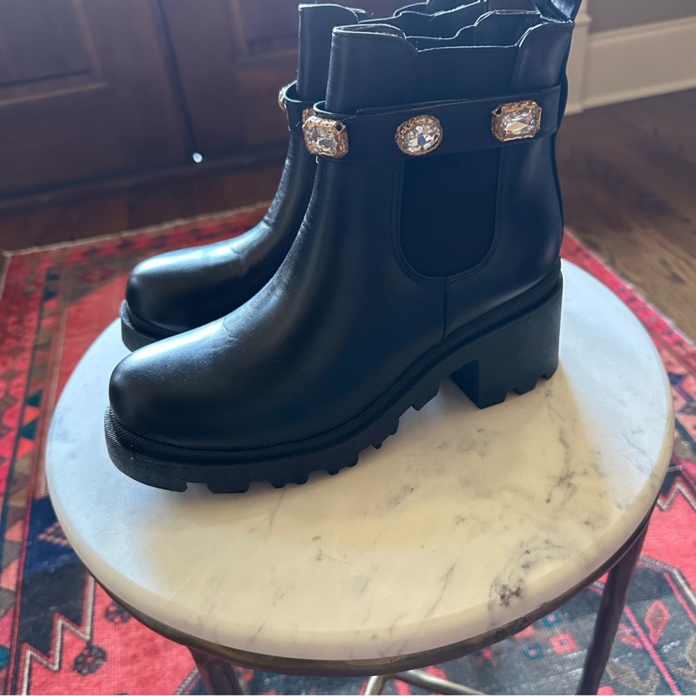 Boho Black Ankle Boots with Gem Accents‎ | Chelsea Boots